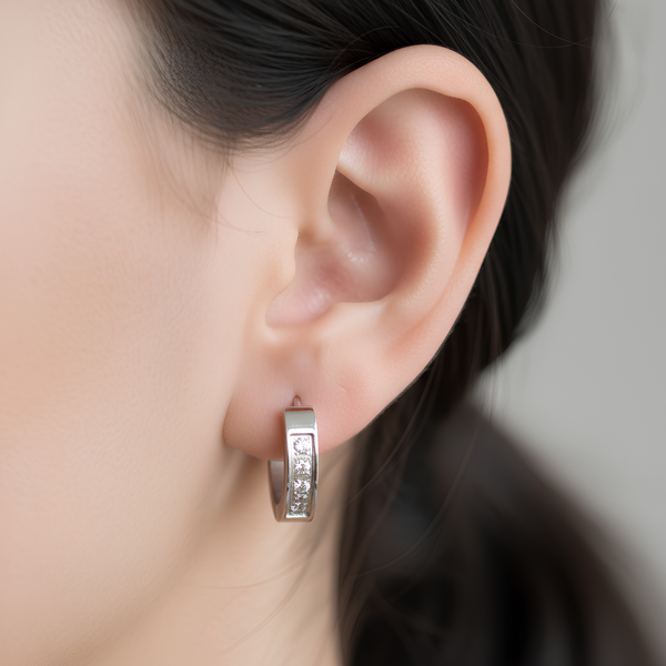 Brincos em Aço Inoxidável "Argola" com Brilhantes